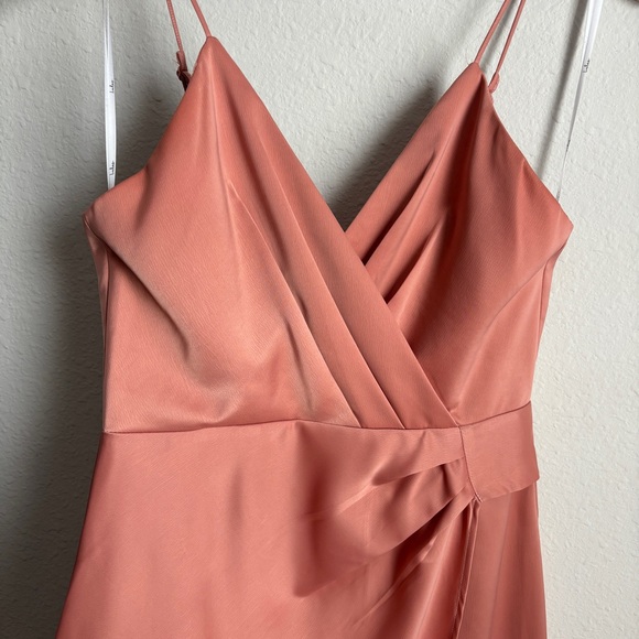 Lulus Quite Likely Rose Pink Satin Asymmetrical Midi Dress Size Small - Picture 3 of 10
